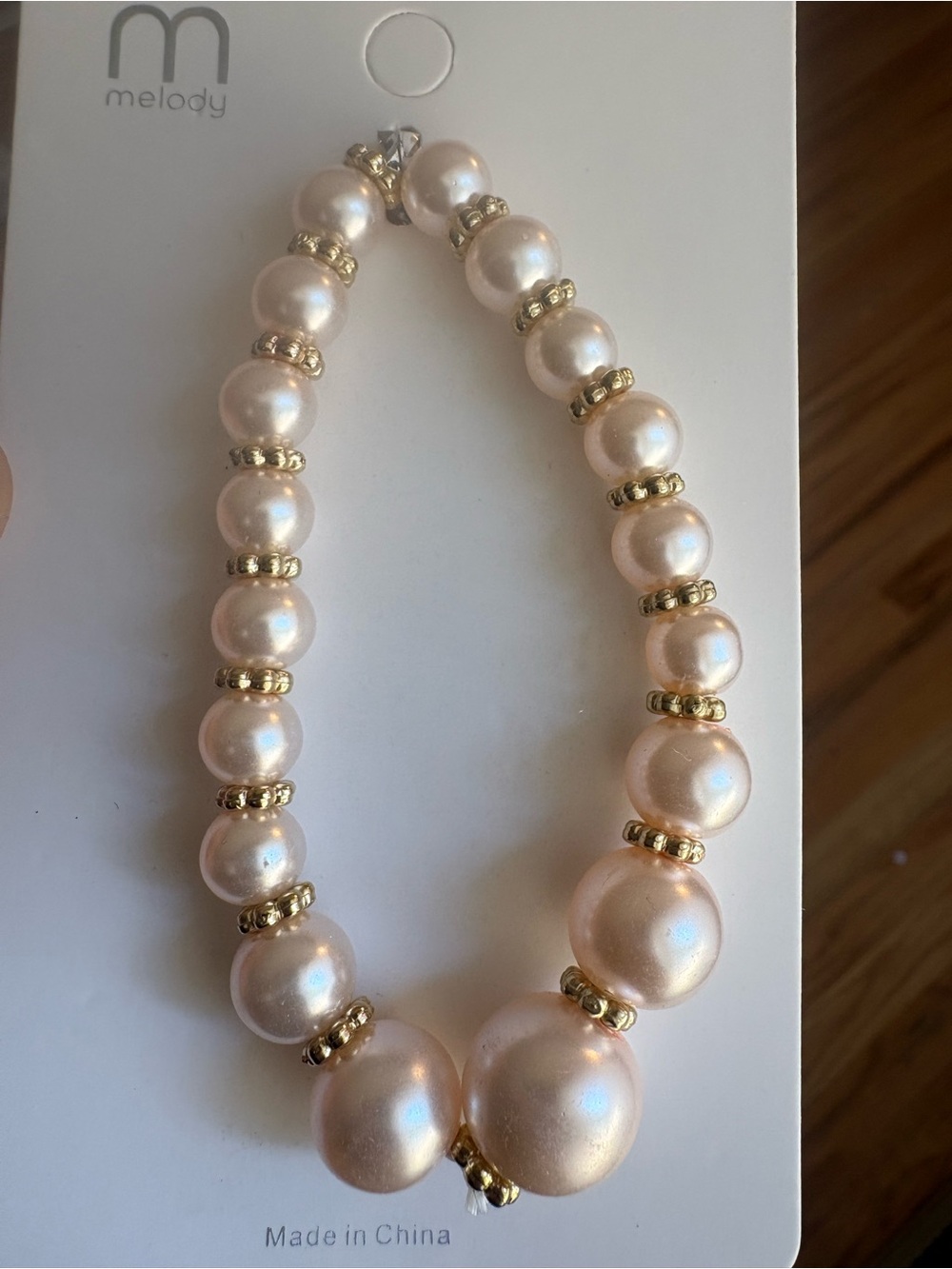 Pink Faux Pearl-Bead Bracelet with Gold Tone Accents - Picture 2 of 2
